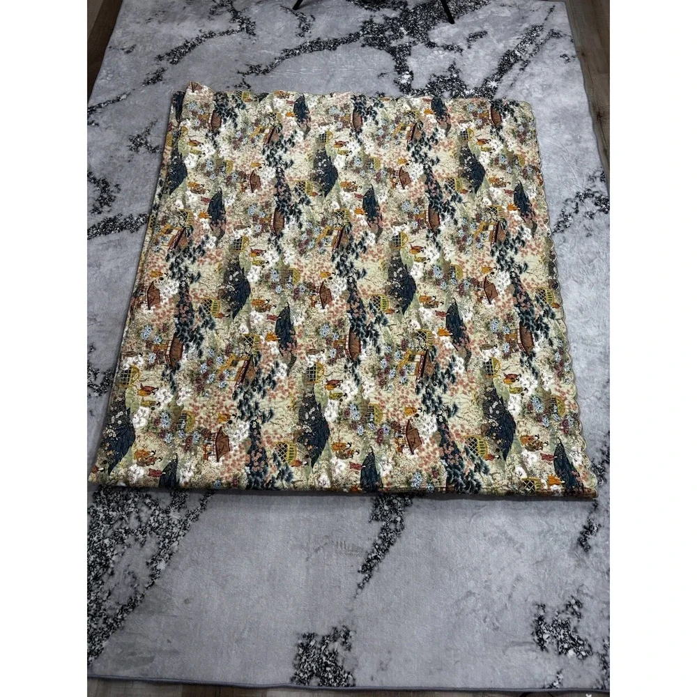 Cuddledown King Cotton Floral Asian Garden Quilted Bedspread 112x98 Scalloped